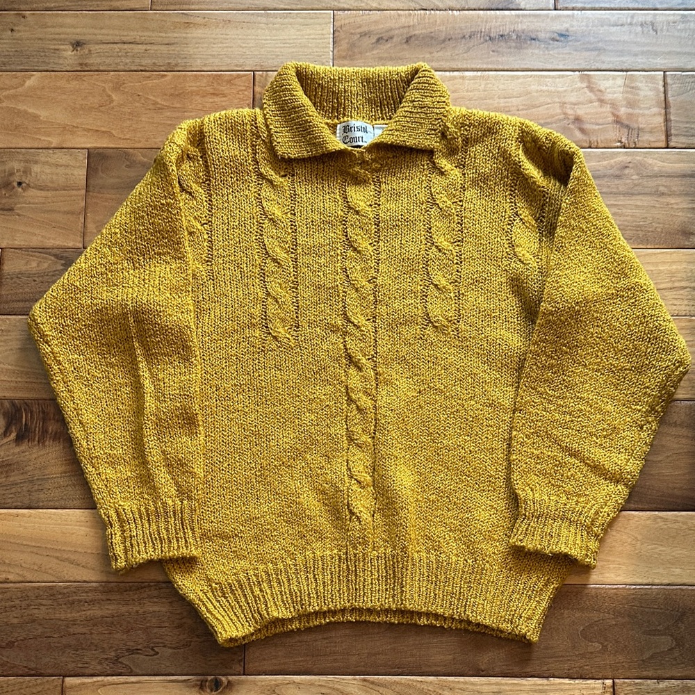 Vtg Bristol Court cable knit polo sweater